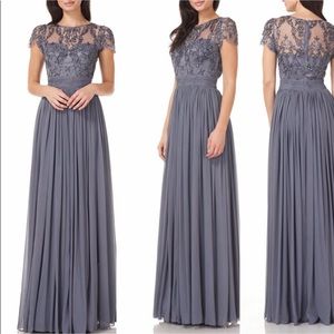 Evening gown JS Collections Slate/gray BEADED DRESS WITH PLEATS